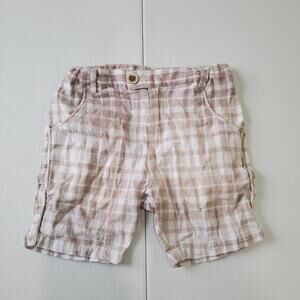 Klai Shorts Kids 6 Beige Check Linen Cotton Adjustable Coastal Preppy Minimalist